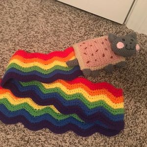 Nyan Cat handmade crochet rainbow scarf